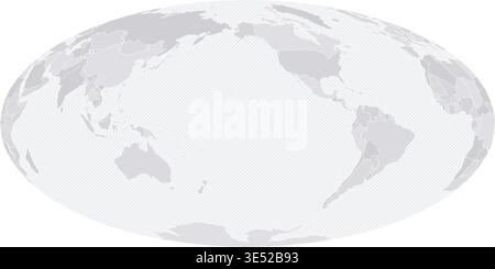 Customizable Wireframe World Map Pacific-Centered - Hammer Projection Stock Vector