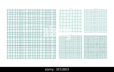 Deep Ocean Hand Drawn Grid Design in Depth Jewel Tone - Tileable Surface Pattern with Authentic Handdrawn Character and Precision Featuring Natural Stock Vector