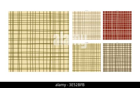 Warm Spice Market Hand Drawn Grid Motif Turmeric Aromatic Palette - Sketched Lattice Tile with Rustic Charm for Workmanship and Decoration Projects Stock Vector