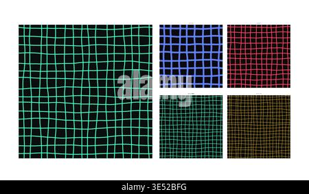 Neon Wire Glow Hand Drawn Grid on Dark Ground Mercury Edition - Scalable Backdrop with Natural Wobble and Natural Rendering Imperfection Displaying Stock Vector