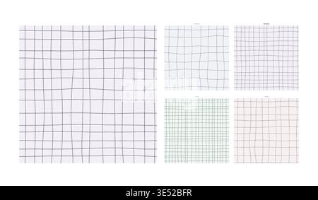 Moire Interference Hand Drawn Grid Arrangement Fringe Optical Texture - Continuous Pattern Suitable for Upholstery Curtain and Tablecloth Print with Stock Vector