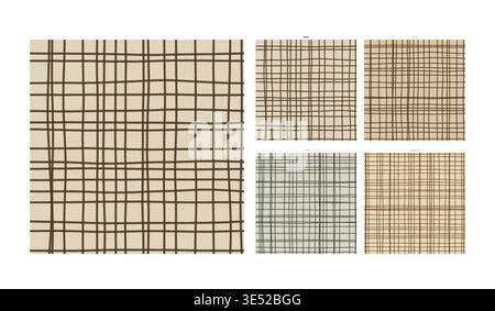 Coarse Burlap Weave Hand Drawn Grid Material Hemp Threads Fiber - Natural Pen Drawing Repeat for Scrapbook Wrapping and Stationery Print with Genuine Stock Vector