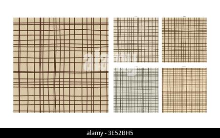 Coarse Burlap Weave Hand Drawn Grid Surface Jute Natural Fiber - Natural Pen Marking Repeat for Scrapbook Wrapping and Stationery Print with Subtle Stock Vector
