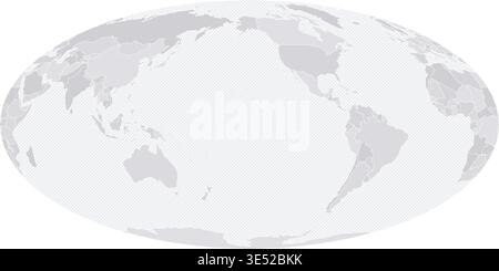 Customizable Wireframe World Map Pacific-Centered - Mollweide Stock Vector
