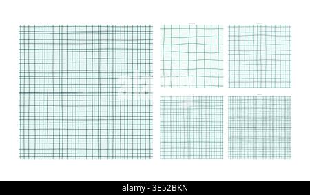 Deep Ocean Hand Drawn Grid Motif in Trench Jewel Tone - Scalable Backdrop with Irregular Wobble and Natural Marking Imperfection Featuring Natural Stock Vector