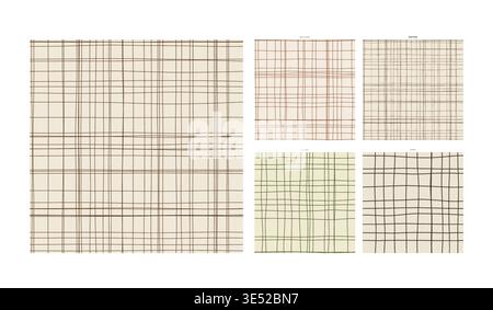 Macrame Fiber Artistry Hand Drawn Grid Motif Rattan Bohemian Weave - Freehand Pattern Tile for Home Decoration Textile and Stationery Design with Stock Vector