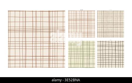 Macrame Fiber Craft Hand Drawn Grid Design Macrame Bohemian Weave - Sketched Imperfect Line Grid for Digital and Physical Surface Application Stock Vector