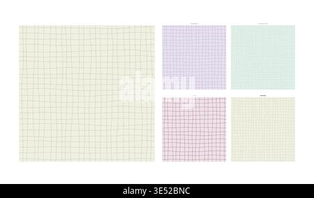 Sheer Organza Hand Drawn Grid Overlay Motif in Butter - Dense Repeating Grid with Irregular Stroke Weight for Surface Material with Filtered Stock Vector
