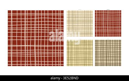 Warm Spice Market Hand Drawn Grid Design Paprika Aromatic Palette - Saturated Freehand Crosshatch Surface for Scrapbook Stationery Packaging Stock Vector