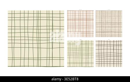 Macrame Fiber Skill Hand Drawn Grid Motif Sisal Bohemian Weave - Irregular Pen Stroke Lattice for Indoor Decoration and Fabric Printing Displaying Stock Vector