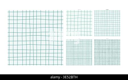 Deep Ocean Hand Drawn Grid Arrangement in Current Jewel Tone - Freehand Design Tile for Home Decoration Textile and Stationery Design with Genuine Stock Vector