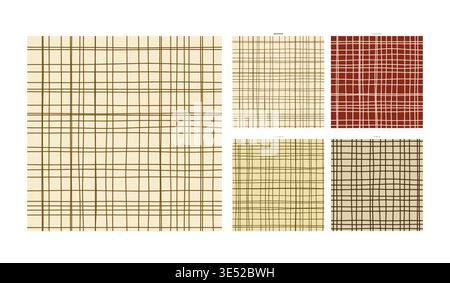 Warm Spice Market Hand Drawn Grid Design Saffron Aromatic Palette - Freehand Stroke Grid Forming Tileable Repeat for Surface Pattern Design Featuring Stock Vector