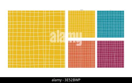 Hand Drawn Seamless Grid Pattern on Saffron Saturated Ground - Textured Grid Field for Contemporary Residential and Packaging Design with Genuine Stock Vector