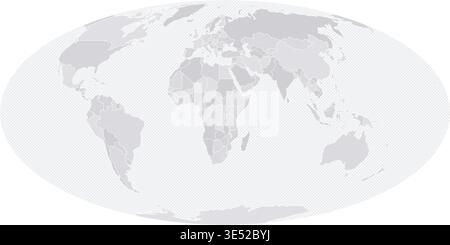 Customizable Wireframe World Map Atlantic-Centered - Mollweide Stock Vector