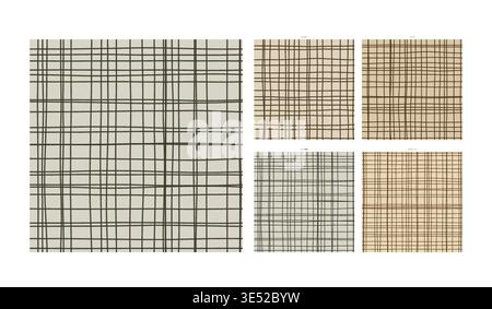 Coarse Burlap Weave Hand Drawn Grid Texture Sisal Natural Fiber - Irregular Pen Stroke Lattice for Domestic Decoration and Fabric Printing Presenting Stock Vector