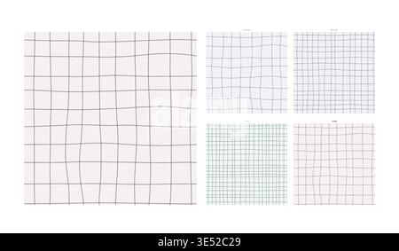 Moire Interference Hand Drawn Grid Design Loom Optical Fabric - Sketched Lattice Tile with Rustic Charm for Skill and Decoration Projects with Dusty Stock Vector