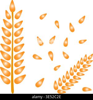 Wheat ears and grains vector isolated on transparent background. Golden cereal spikelets with seeds. Organic food design elements for bakery logo Stock Vector