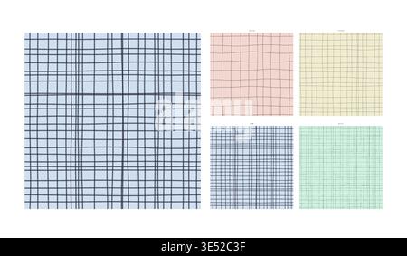 Studio Sketch Hand Drawn Grid Pattern on Sky Paper - Dense Repeating Motif for Wrapping Paper Notebook and Textile Use with Subtle Handcrafted Stock Vector