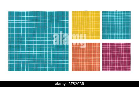 Hand Drawn Continuous Grid Design on Teal Saturated Ground - Repeating Tile Texture with Authentic Handmade Character and Warmth Featuring Natural Stock Vector