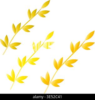 Golden leaf branch vector set on transparent background. Yellow laurel twigs with leaves collection. Decorative botanical elements for wedding Stock Vector