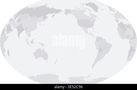 Customizable Wireframe World Map Pacific-Centered - Winkel Tripel Stock Vector