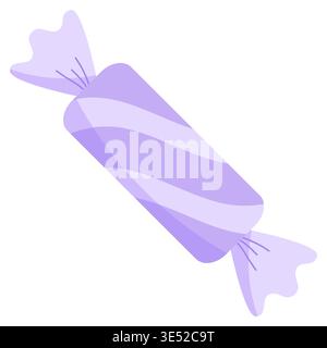 Sweet purple cylindrical candy in a striped wrapper. Cute grape or lavender dessert vector isolated on white, ideal for party and graphic designs Stock Vector