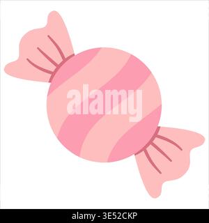 Cute pink candy with stripes in a wrapper. Sweet dessert icon isolated on white background, perfect for food, party, and kid themed designs Stock Vector