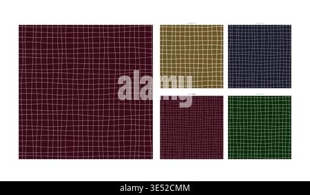 Luxury Silk Weave Hand Drawn Grid Surface Bordeaux Palette - Continuous Pattern Suitable for Upholstery Curtain and Tablecloth Print Presenting Stock Vector