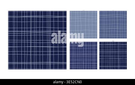 Shibori Indigo Dye Hand Drawn Grid Repeat Drown Immersion - Repeating Crosshatch Tile for Wallpaper Fabric and Packaging Application with Handcrafted Stock Vector