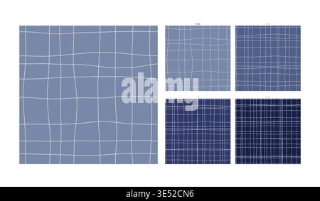 Shibori Indigo Dye Hand Drawn Grid Pattern Rinse Immersion - Sparse Repeating Motif for Wrapping Paper Notebook and Textile Use Featuring Irregular Stock Vector