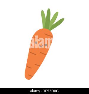 Carrot cartoon illustration and vector food design with icon orange garden. Isolated vegetable nature and carrot background flat with healthy cooking Stock Vector