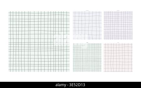 Moire Interference Hand Drawn Grid Pattern Warp Optical Weave - Freehand Stroke Grid Forming Continuous Repeat for Surface Pattern Design with Stock Vector