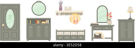 Detailed living room interior with vintage and cottagecore elements. Stock Vector