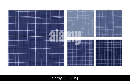 Shibori Indigo Dye Hand Drawn Grid Pattern Soak Immersion - Cream Line Drawing with Authentic Pen Wobble for Artistry and Stationery with Genuine Stock Vector