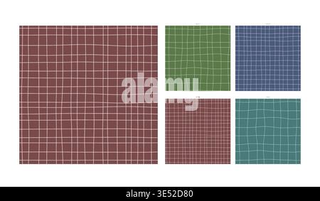 Aged Patina Hand Drawn Grid Motif Rose Weathered Surface - Irregular Pen Stroke Lattice for Indoor Decoration and Fabric Printing with Subtle Stock Vector