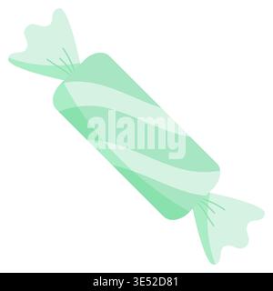 Sweet green cylindrical candy in a striped wrapper. Cute mint or green apple dessert vector isolated on white, great for party and graphic designs Stock Vector