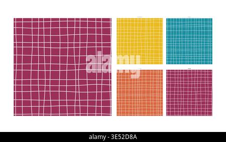 Hand Drawn Seamless Grid Design on Plum Saturated Ground - Scalable Backdrop with Natural Wobble and Natural Drafting Imperfection with Distinctive Stock Vector