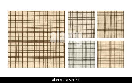 Coarse Burlap Weave Hand Drawn Grid Surface Raffia Natural Fiber - Freehand Stroke Grid Forming Seamless Repeat for Surface Pattern Design with Stock Vector