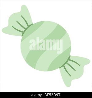 Cute matcha candy with stripes in a wrapper. Sweet dessert icon isolated on white background, perfect for food, party, and kid themed designs Stock Vector
