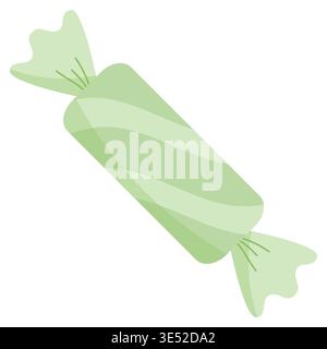 Sweet lime green cylindrical candy in a striped wrapper. Cute melon or lime dessert vector isolated on white, great for party and graphic designs Stock Vector