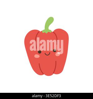 Paprika character illustration with food cartoon vector for red pepper icon. Happy cute bell with paprika healthy smile for isolated kawaii baby Stock Vector