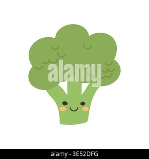 Broccoli cartoon illustration with vector food icon and design green isolated. Health nature garden with agriculture broccoli plant and vegetable cute Stock Vector