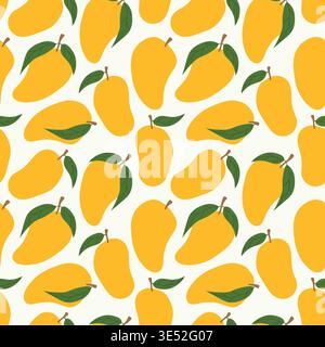 mango fruit seamless pattern, tropical repeat background, exotic summer fruit design- vector illustration Stock Vector