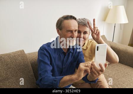 Senior couple taking a selfie. Mature people spending time together and having fun Stock Photo
