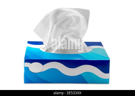 Box of paper tissues, commonly used for personal hygiene, isolated on white with clipping path included Stock Photo