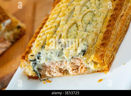 Puff pastry pie with salmon Stock Photo