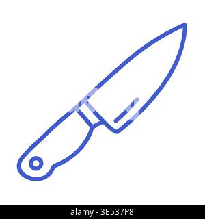 Chef knife in linear vector icon style. Hand drawn icon. Outline vector isolated illustration. Stock Vector