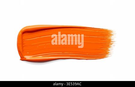 Vibrant Orange Paint Brush Stroke Texture Isolated on White Background. Stock Vector