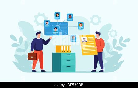 Digital Network with User Profiles and Data Connection System Illustration. Stock Vector