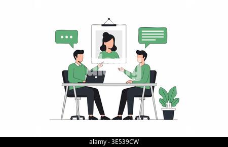 Office Team Meeting with Communication and Idea Discussion Illustration. Stock Vector